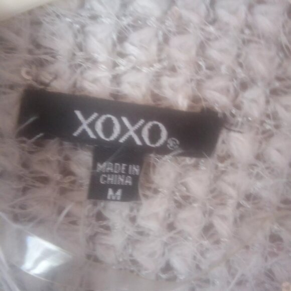 XOXO  Gray White Open Front Sequin sparkly Sweater Sleeveless Size M - Picture 4 of 5